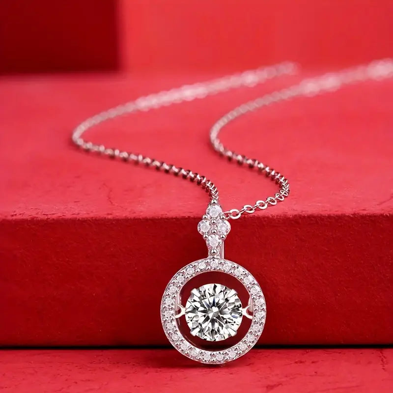 2.50Ct Round Cut Dancing Diamond Halo Circle Pendant
