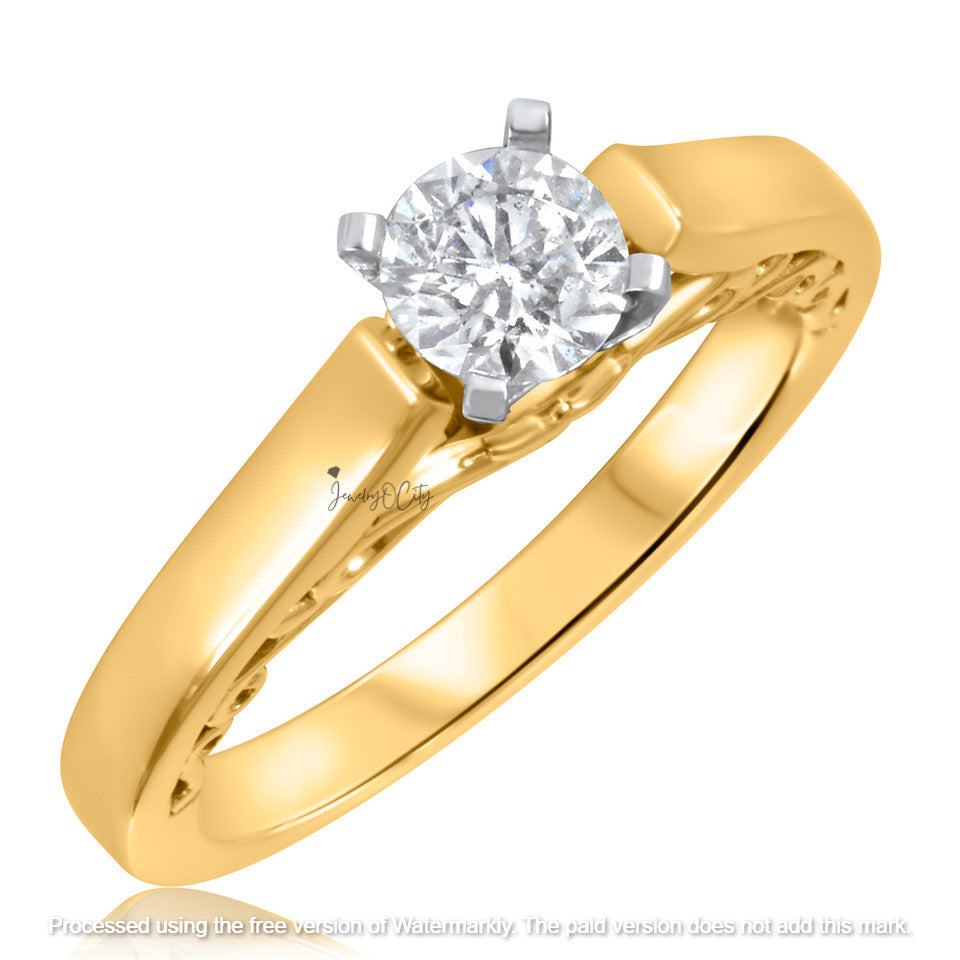0.90Ct Round Cut Diamond Solitaire Wedding Trio Ring Set