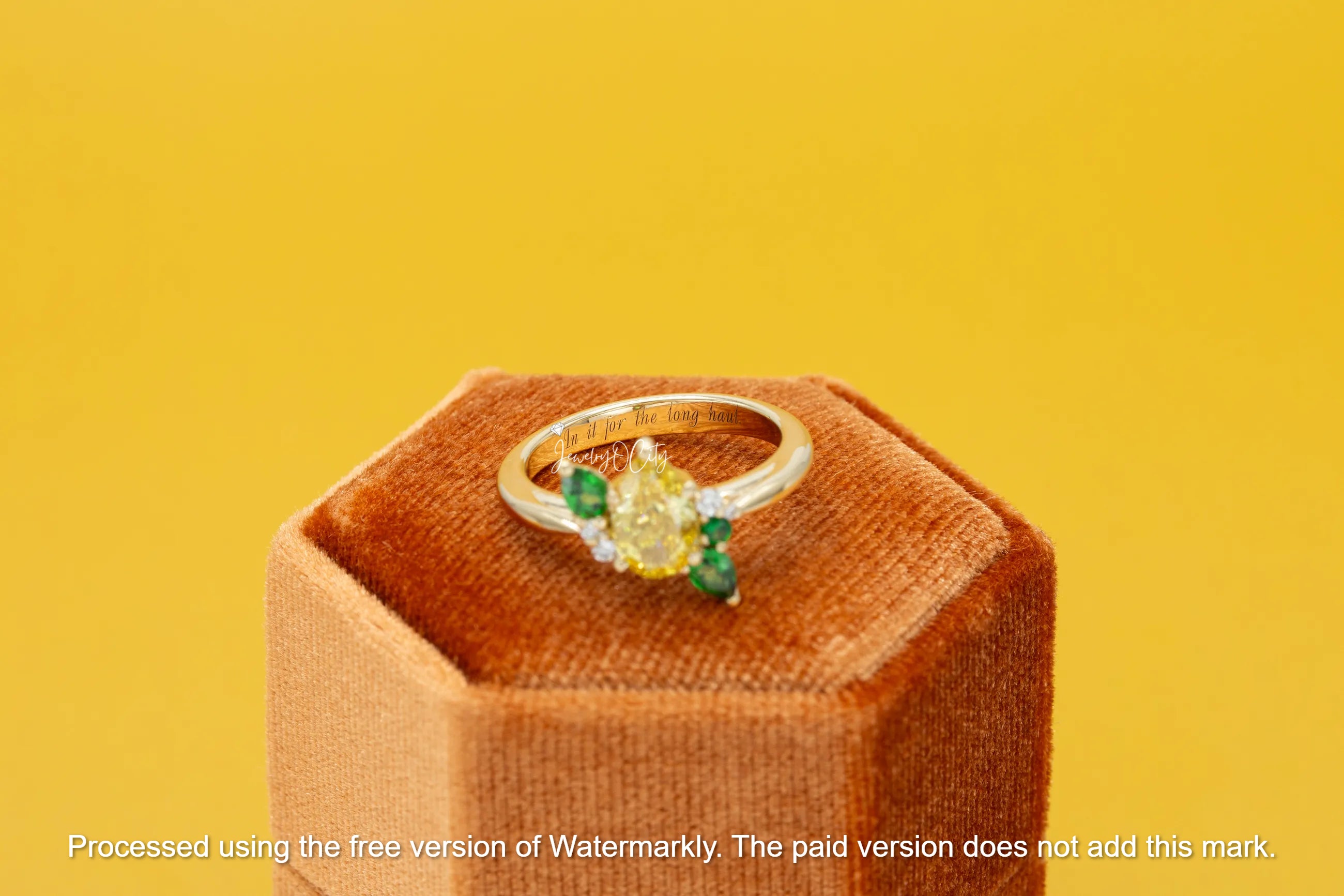 3Ct Pear Cut Canary Citrine & Emerald Cluster Wedding Ring