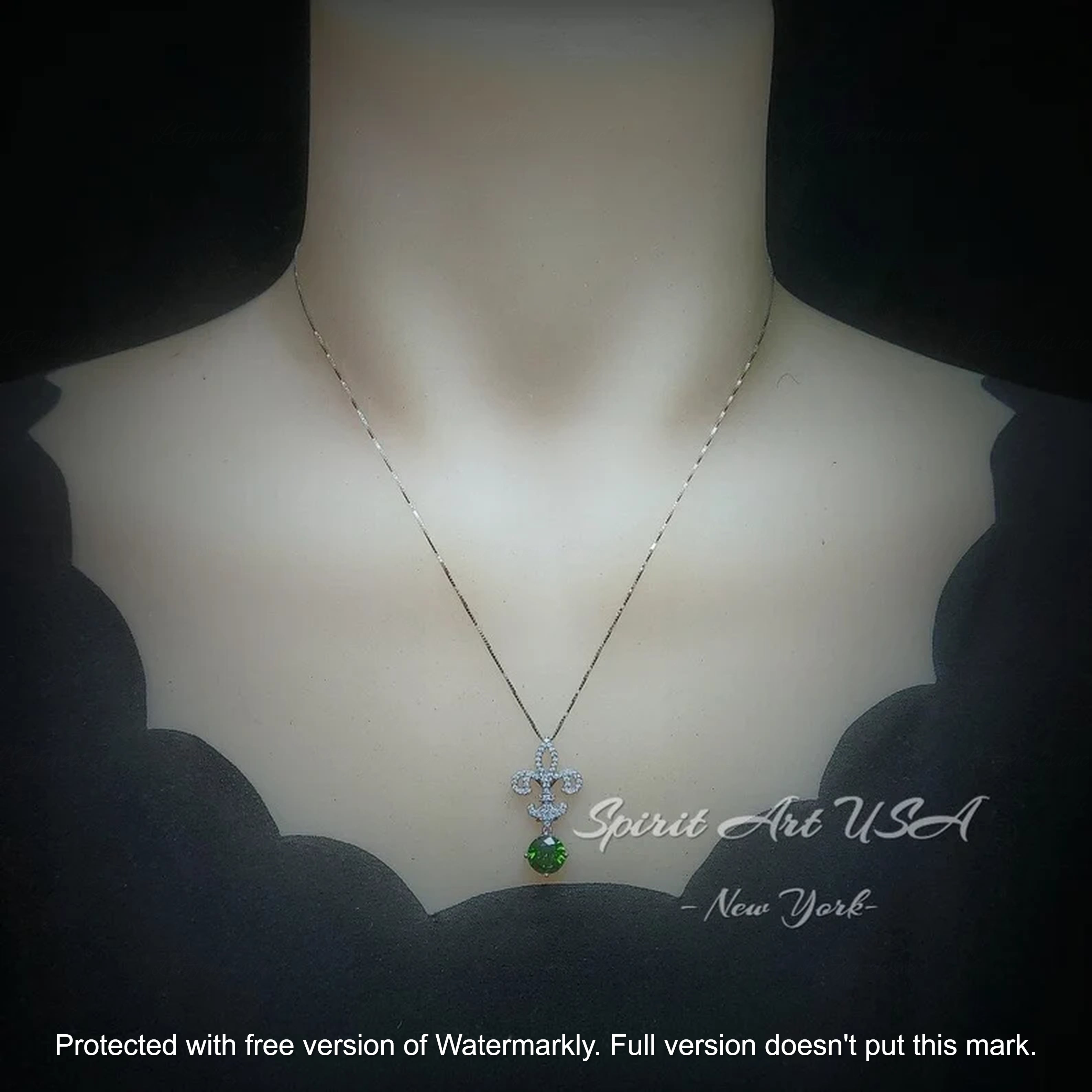 3Ct Round Cut Green Emerald & Diamond Teardrop Pendant For Her