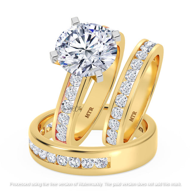 2.00Ct Round Cut Diamond Solitaire Engagement & Wedding Trio Ring Set