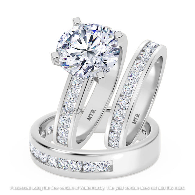 2.00Ct Round Cut Diamond Solitaire Engagement & Wedding Trio Ring Set