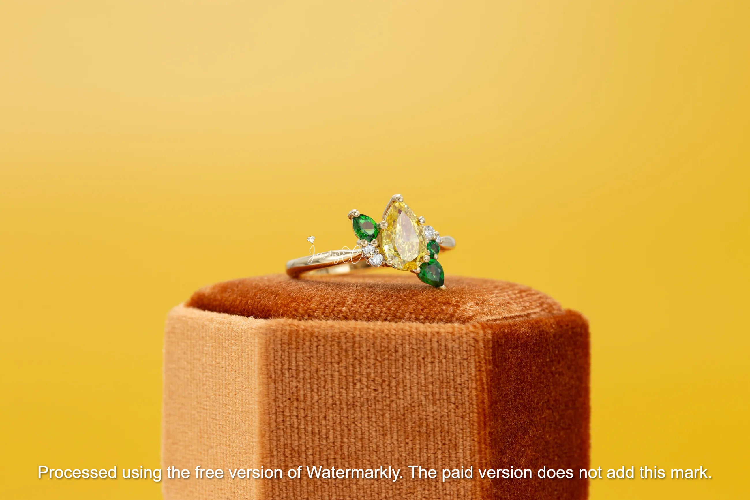 3Ct Pear Cut Canary Citrine & Emerald Cluster Wedding Ring