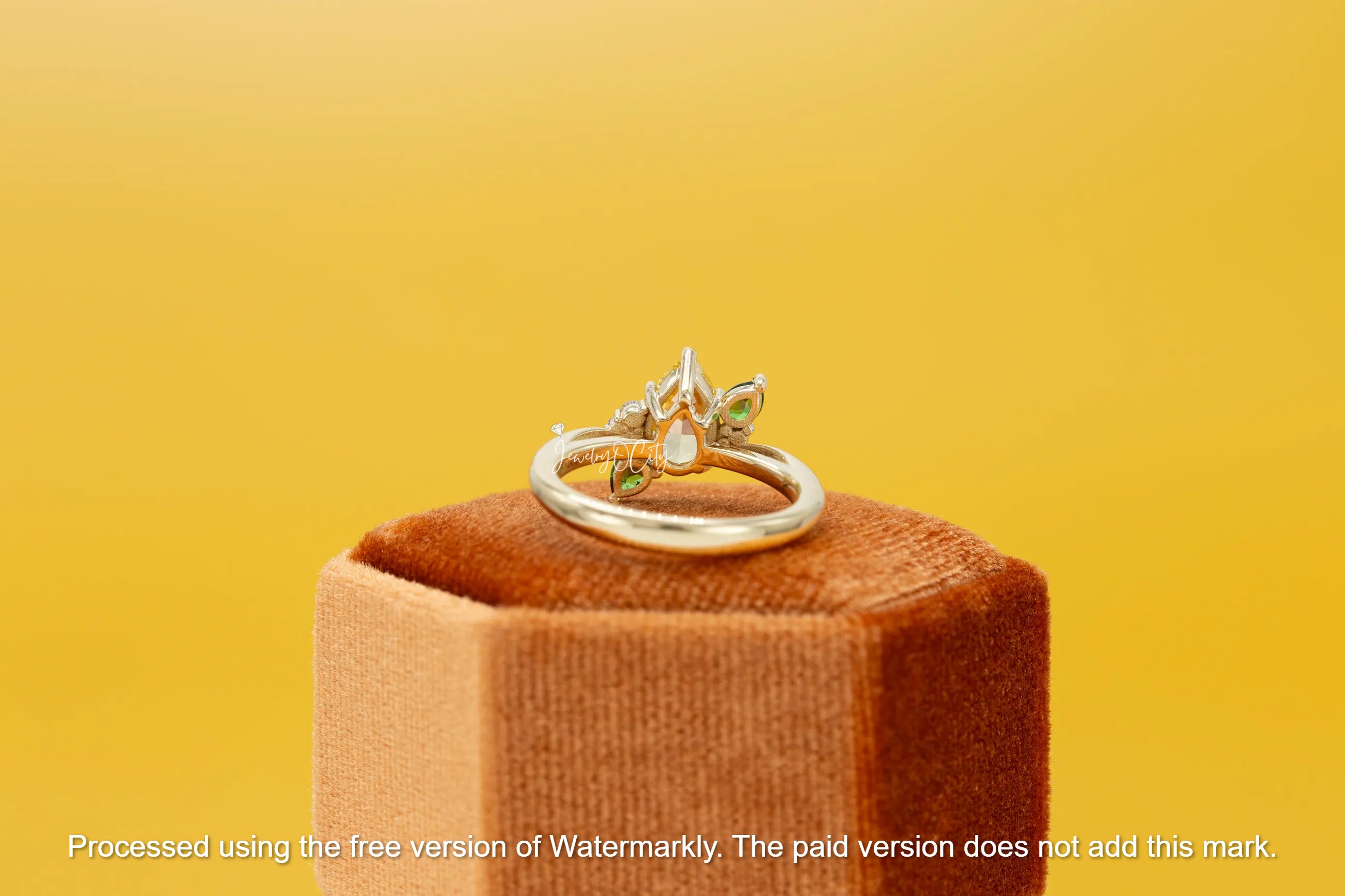 3Ct Pear Cut Canary Citrine & Emerald Cluster Wedding Ring