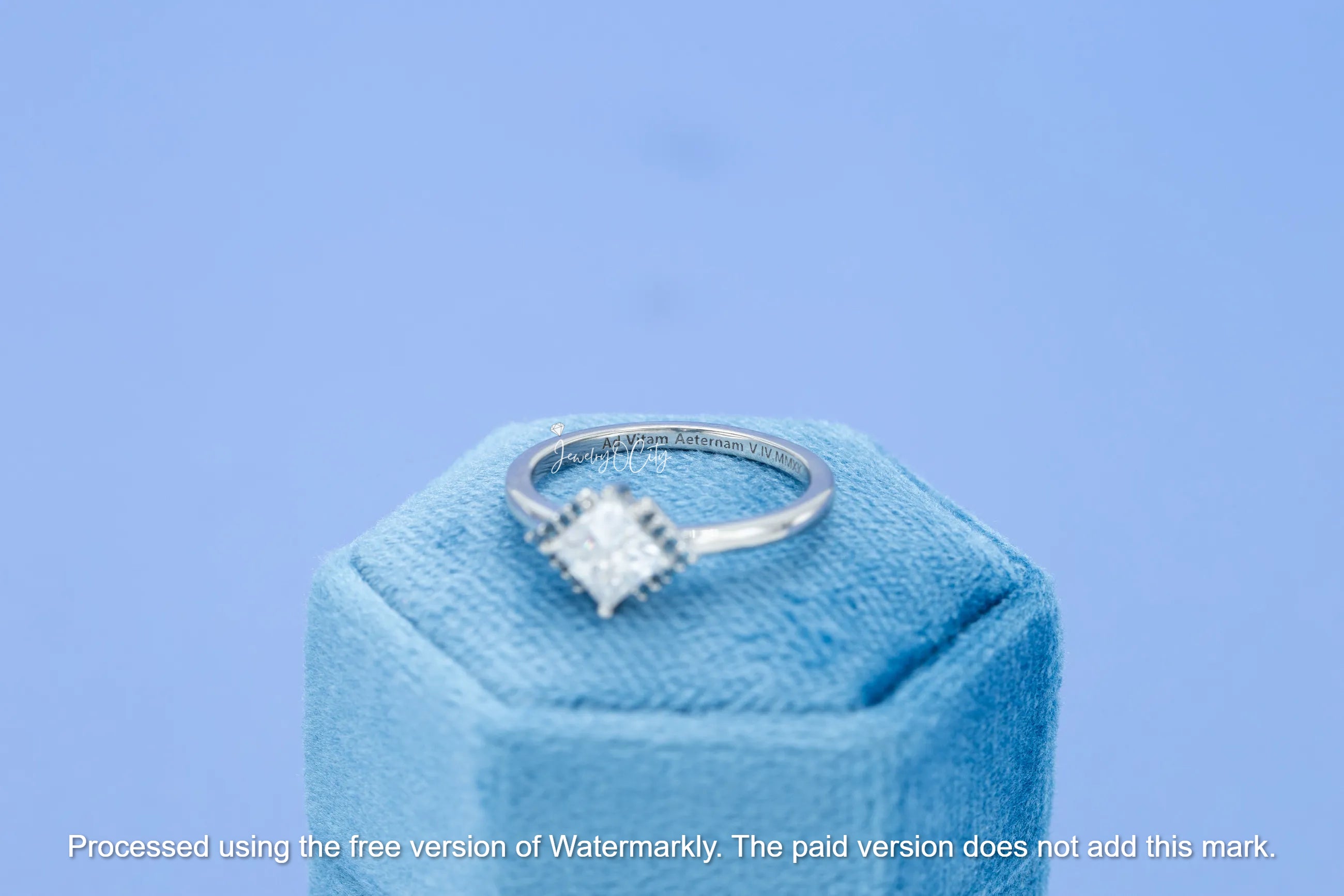 3.00Ct Princess Cut Diamond & Blue Topaz Halo Engagement Ring For Her