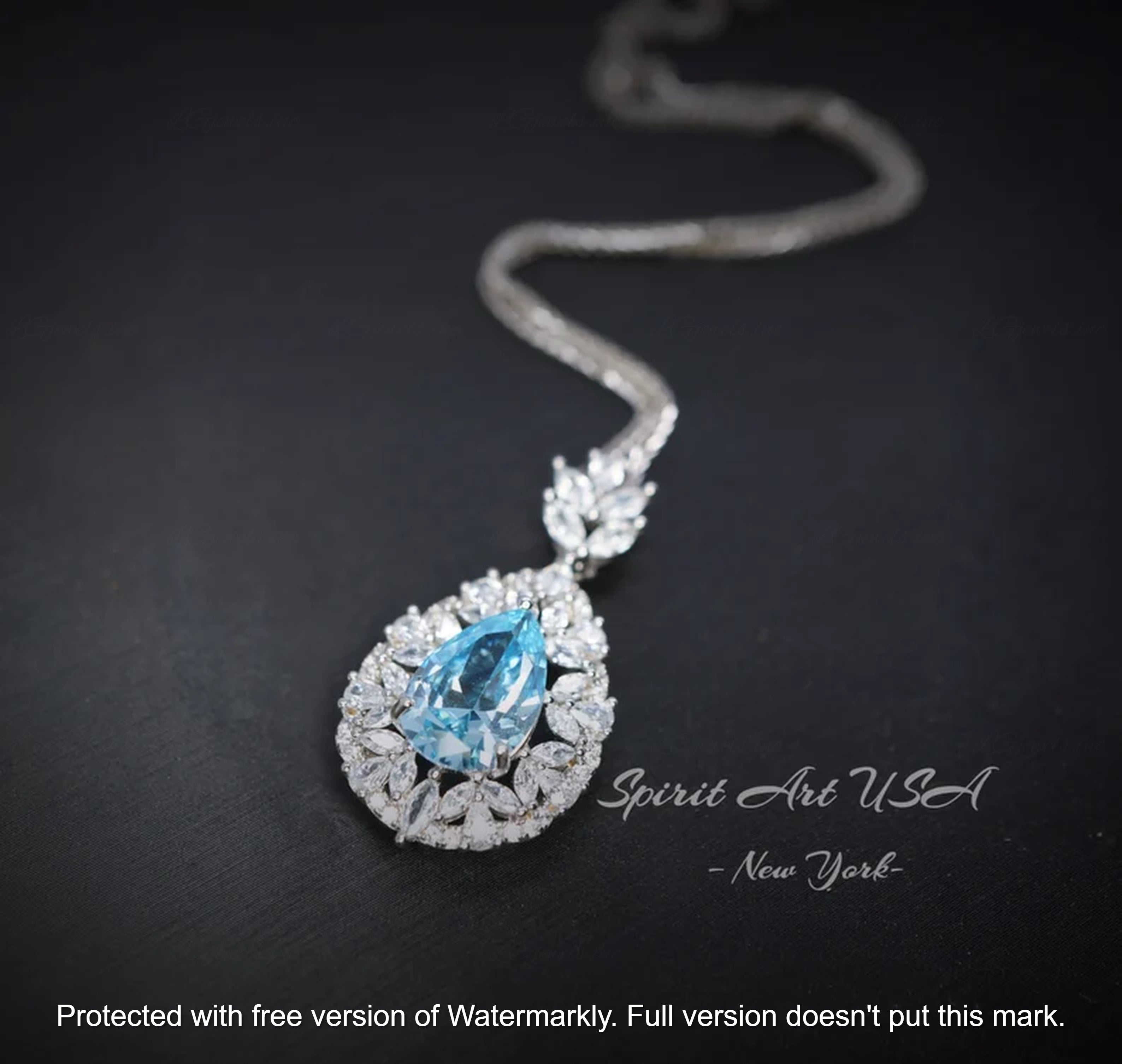 2.50Ct Pear Cut Blue Topaz & Diamond Double Halo Pendant For Her