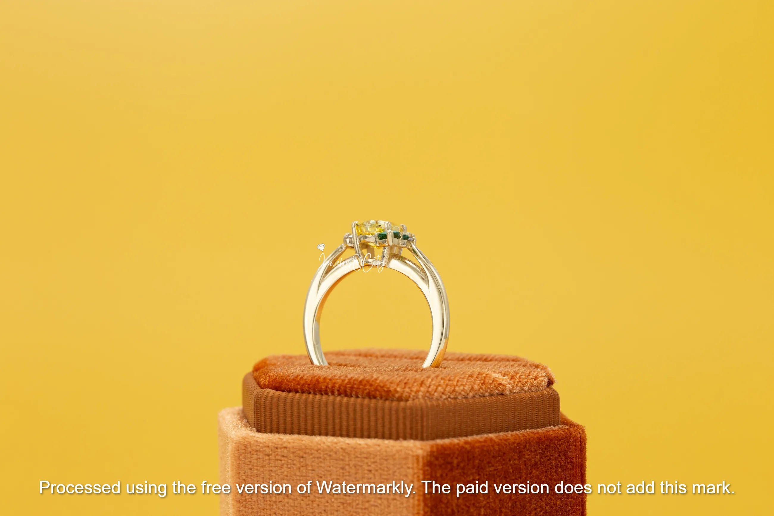 3Ct Pear Cut Canary Citrine & Emerald Cluster Wedding Ring