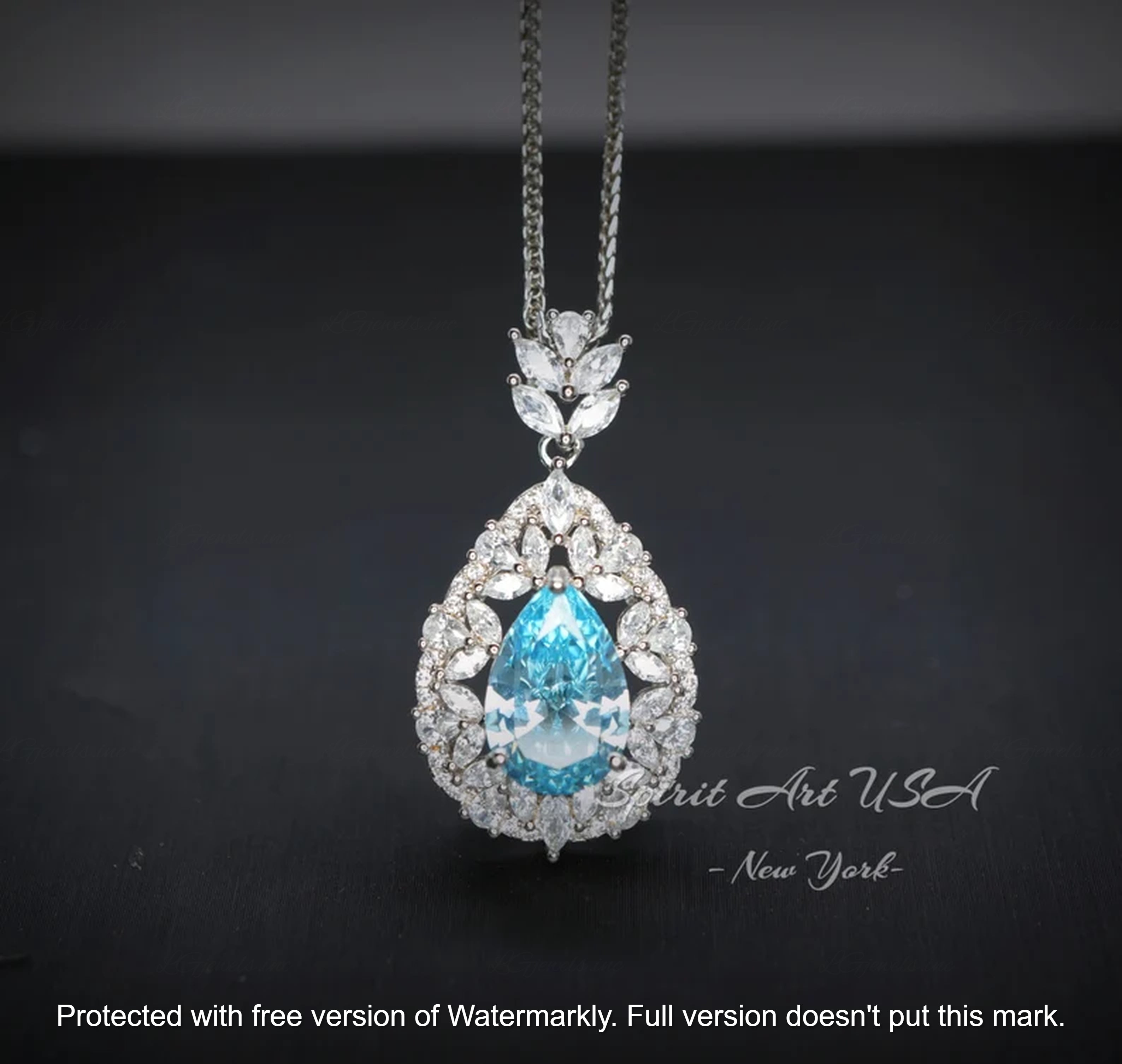 2.50Ct Pear Cut Blue Topaz & Diamond Double Halo Pendant For Her