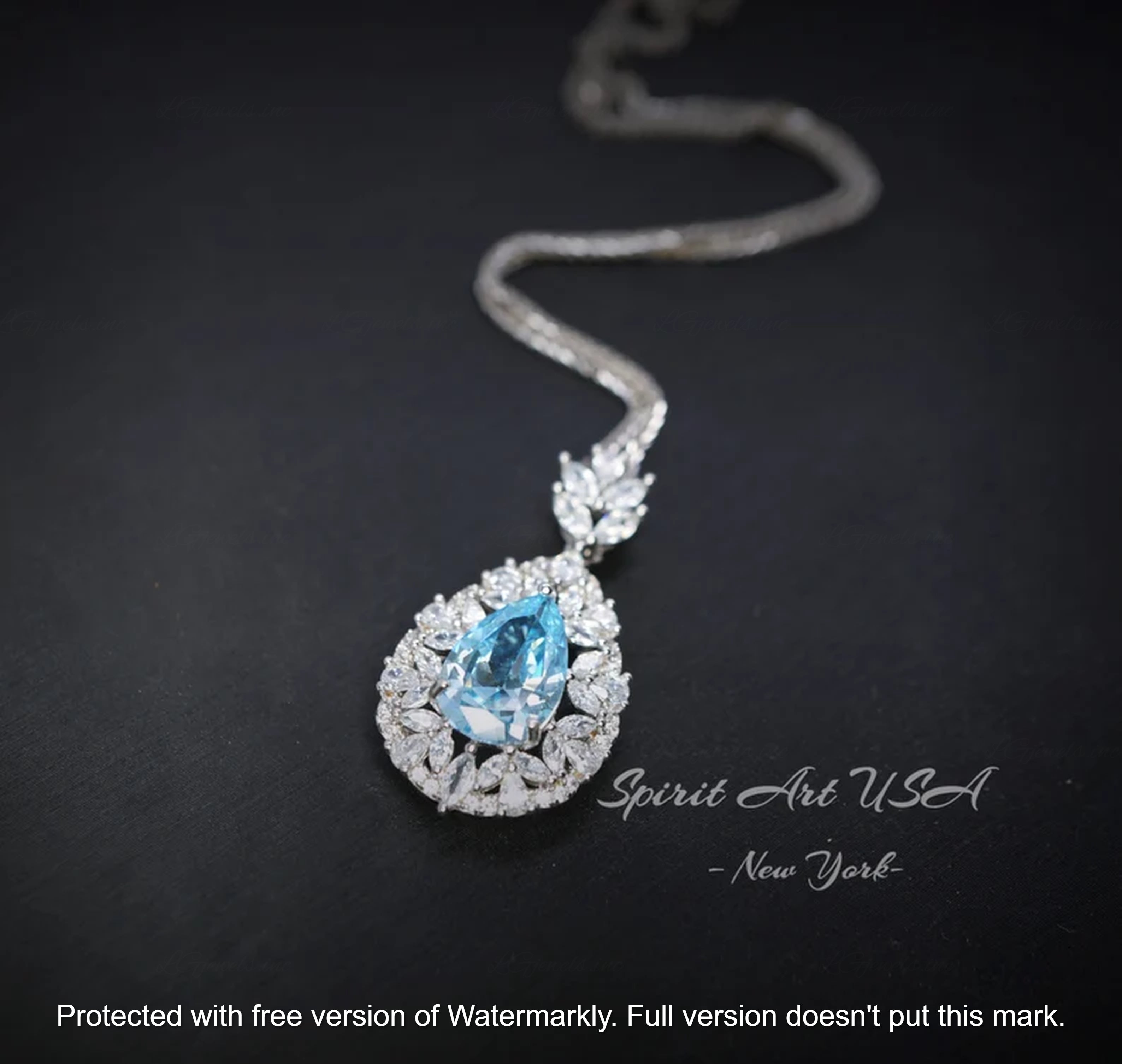 2.50Ct Pear Cut Blue Topaz & Diamond Double Halo Pendant For Her