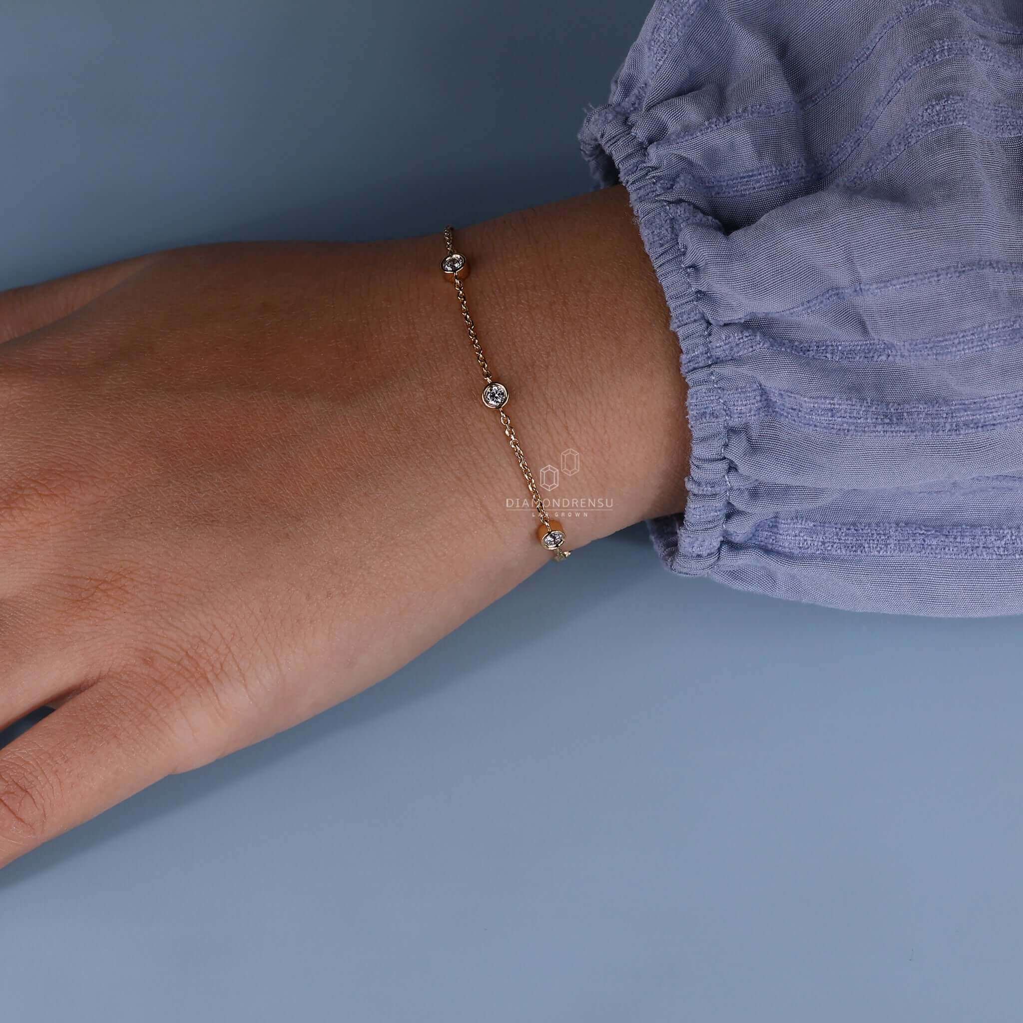 6Ct Round Cut Bezel Style Diamond Chain Bracelet For Her