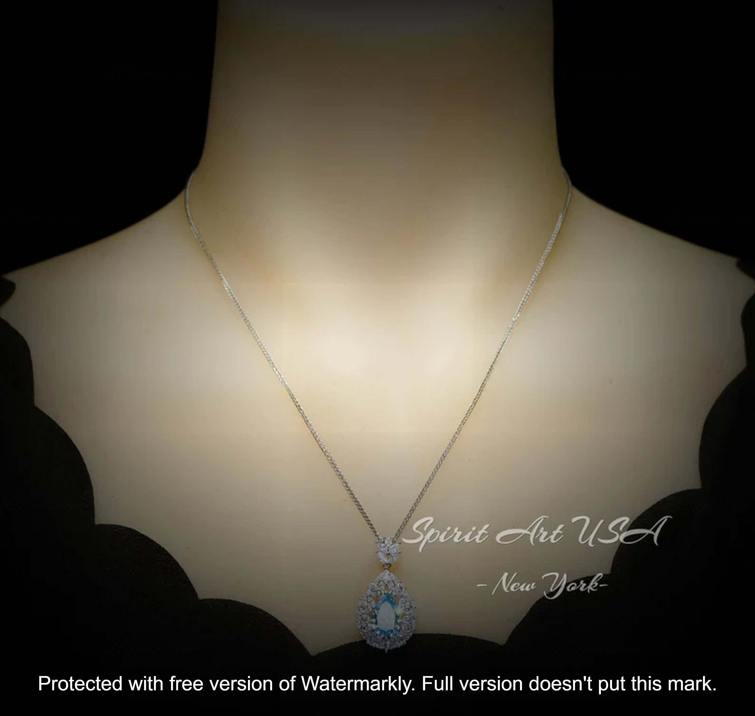 2.50Ct Pear Cut Blue Topaz & Diamond Double Halo Pendant For Her