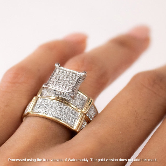 4.50Ct Round Cut Diamond Princess Cluster Wedding Trio Ring Set