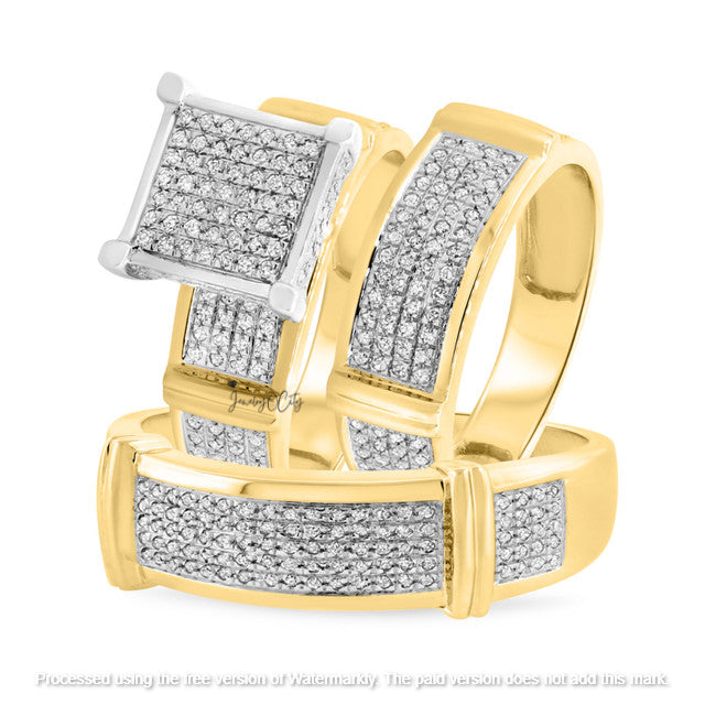 4.50Ct Round Cut Diamond Princess Cluster Wedding Trio Ring Set