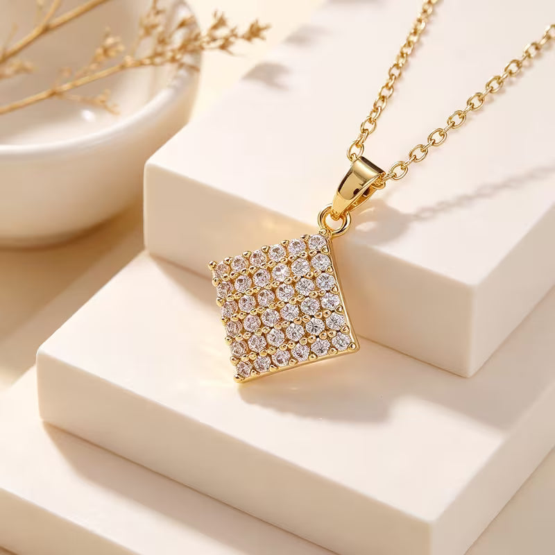 Classic Rhombus Pavé Moissanite Pendant Necklace