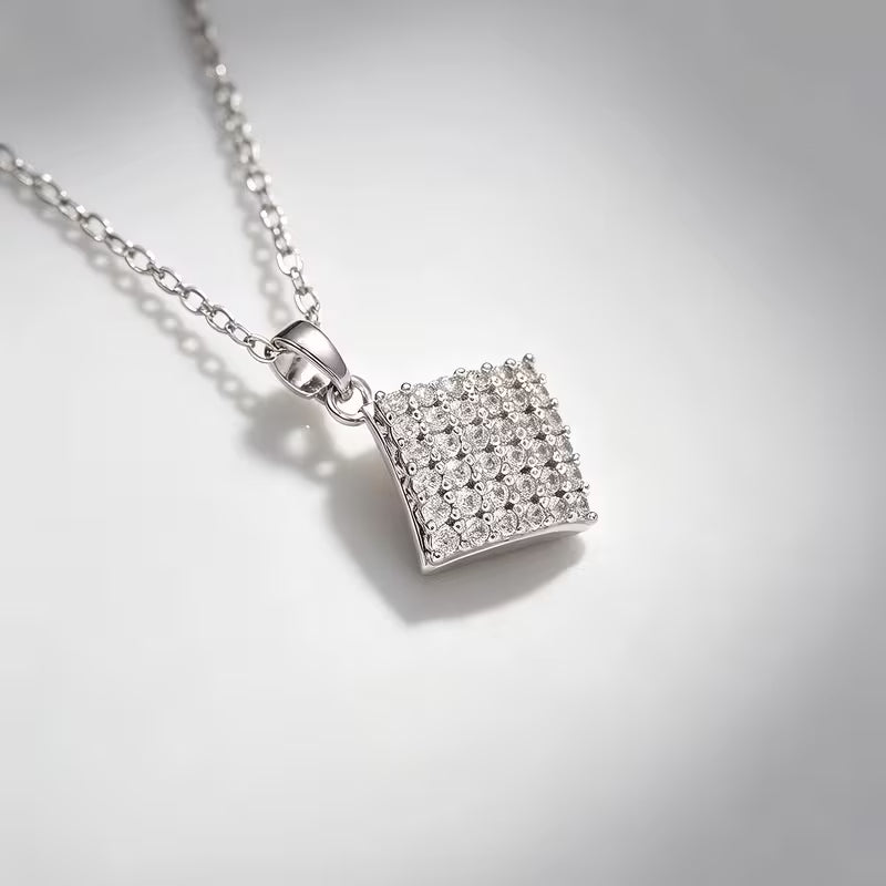 Classic Rhombus Pavé Moissanite Pendant Necklace