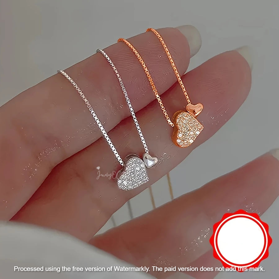 Natural 1.02Ct Round Cut Diamond Double Heart Pendant 14K GOLD