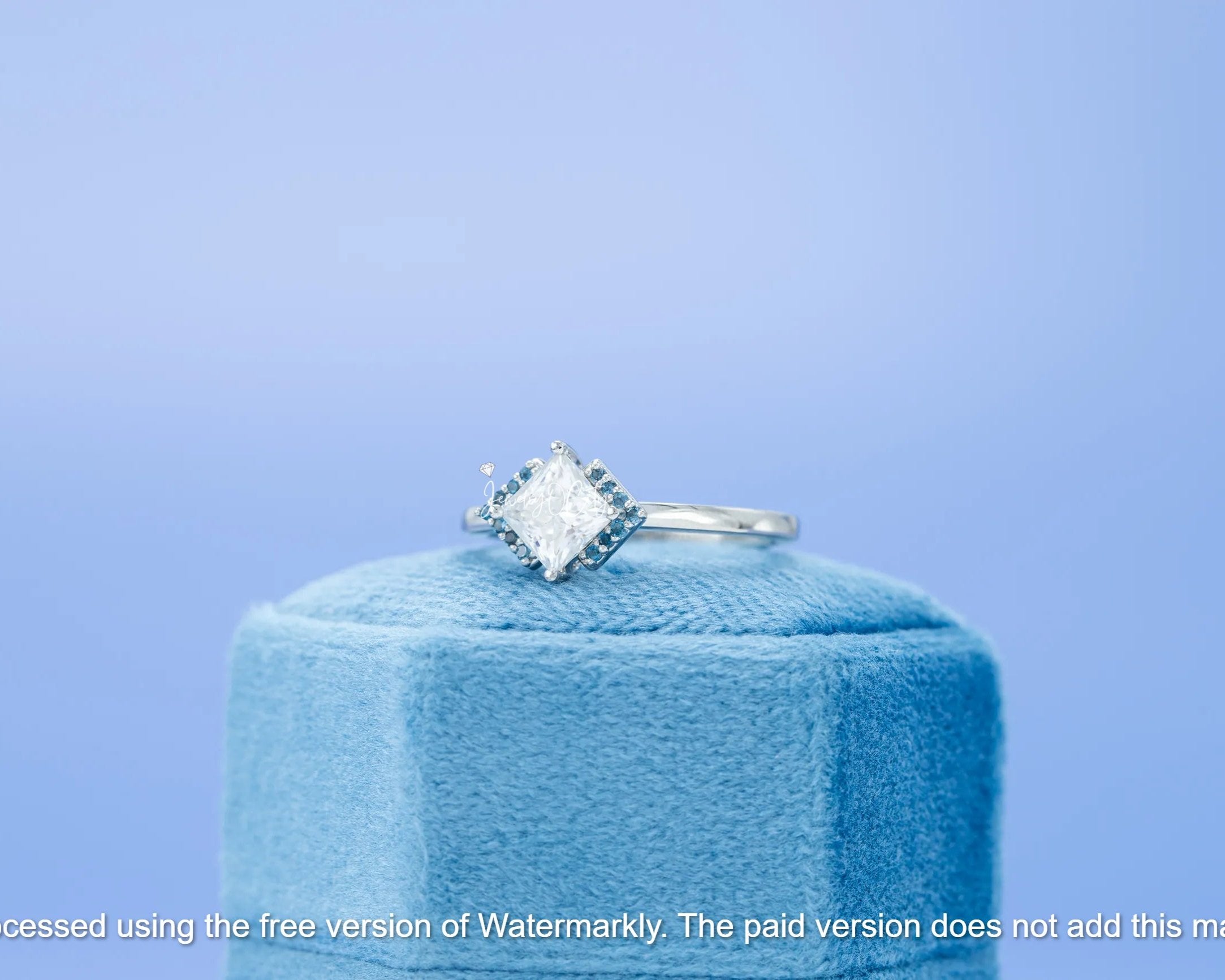 3.00Ct Princess Cut Diamond & Blue Topaz Halo Engagement Ring For Her