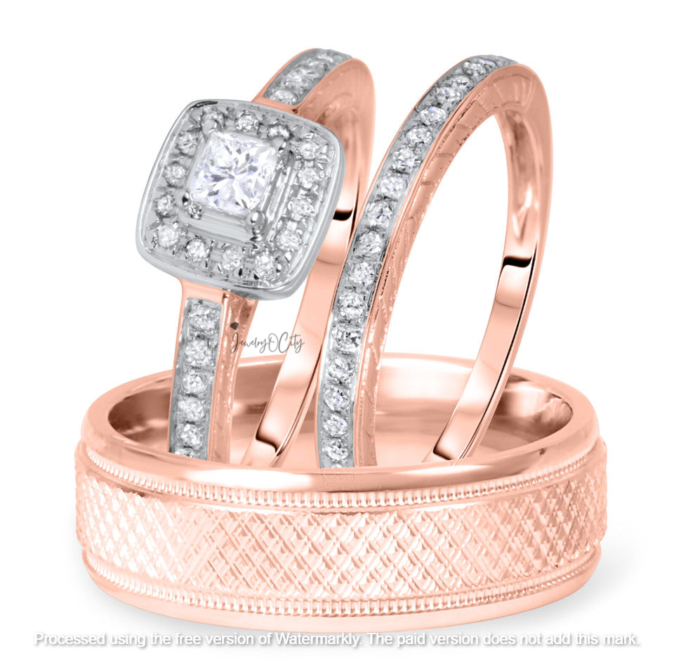 2.90Ct Cushion Cut Diamond Halo Wedding Trio Ring Set