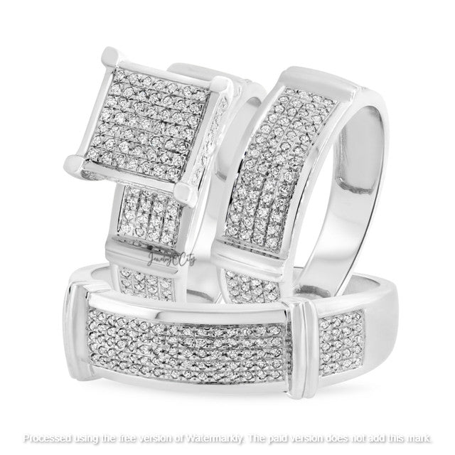 4.50Ct Round Cut Diamond Princess Cluster Wedding Trio Ring Set