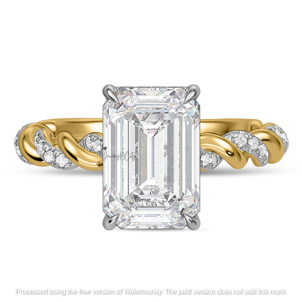 3.10Ct Emerald Cut Diamond Twisted Rope Wedding Trio Ring Set