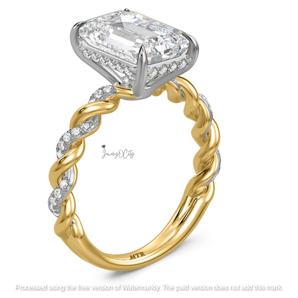 3.10Ct Emerald Cut Diamond Twisted Rope Wedding Trio Ring Set