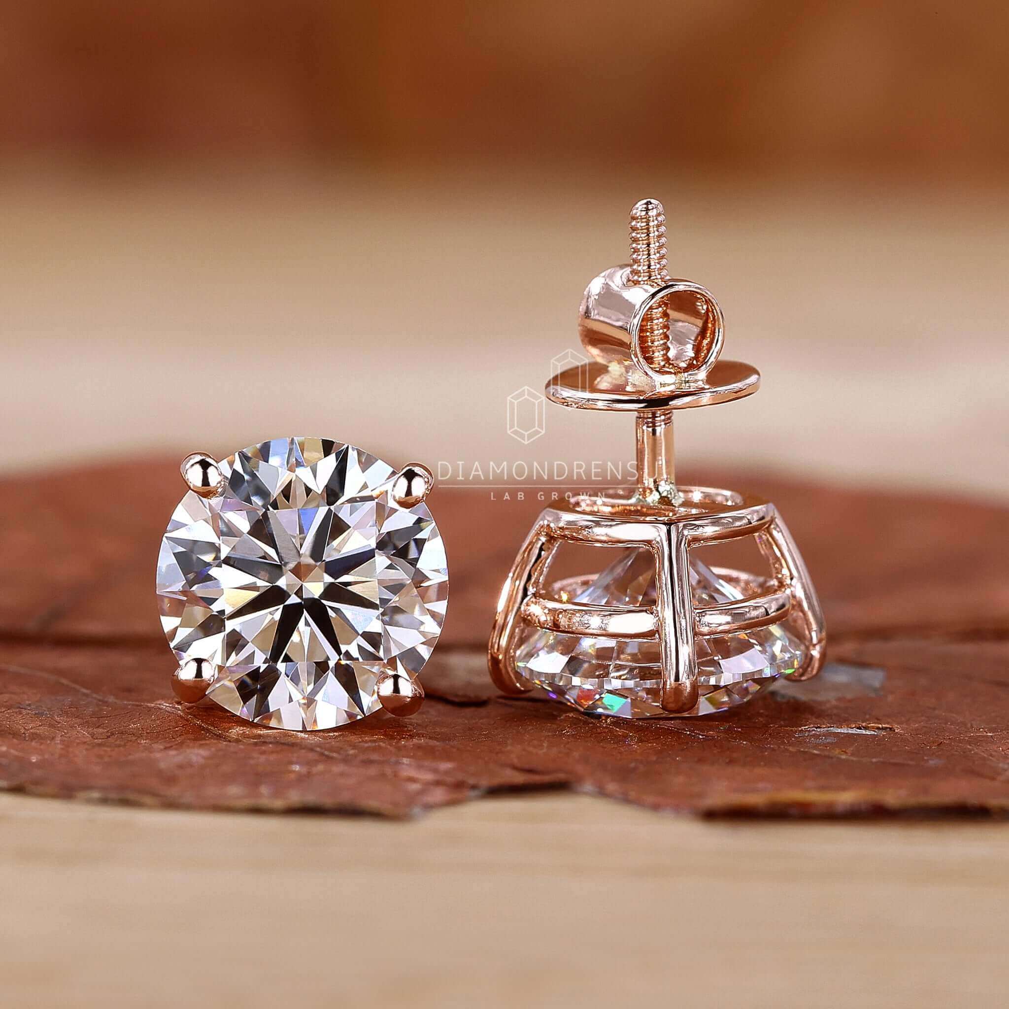 Natural 2.00Ct Round Cut Moissanite Solitaire Stud Earrings 14K GOLD