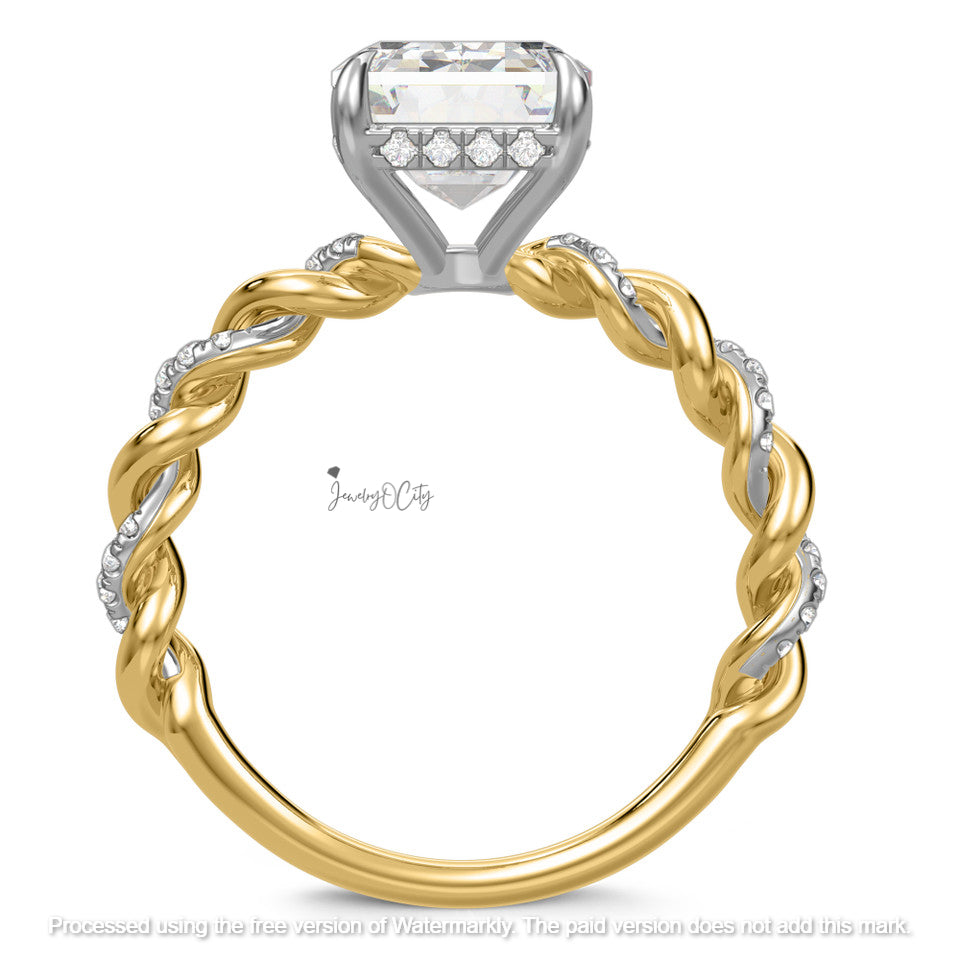 3.10Ct Emerald Cut Diamond Twisted Rope Wedding Trio Ring Set