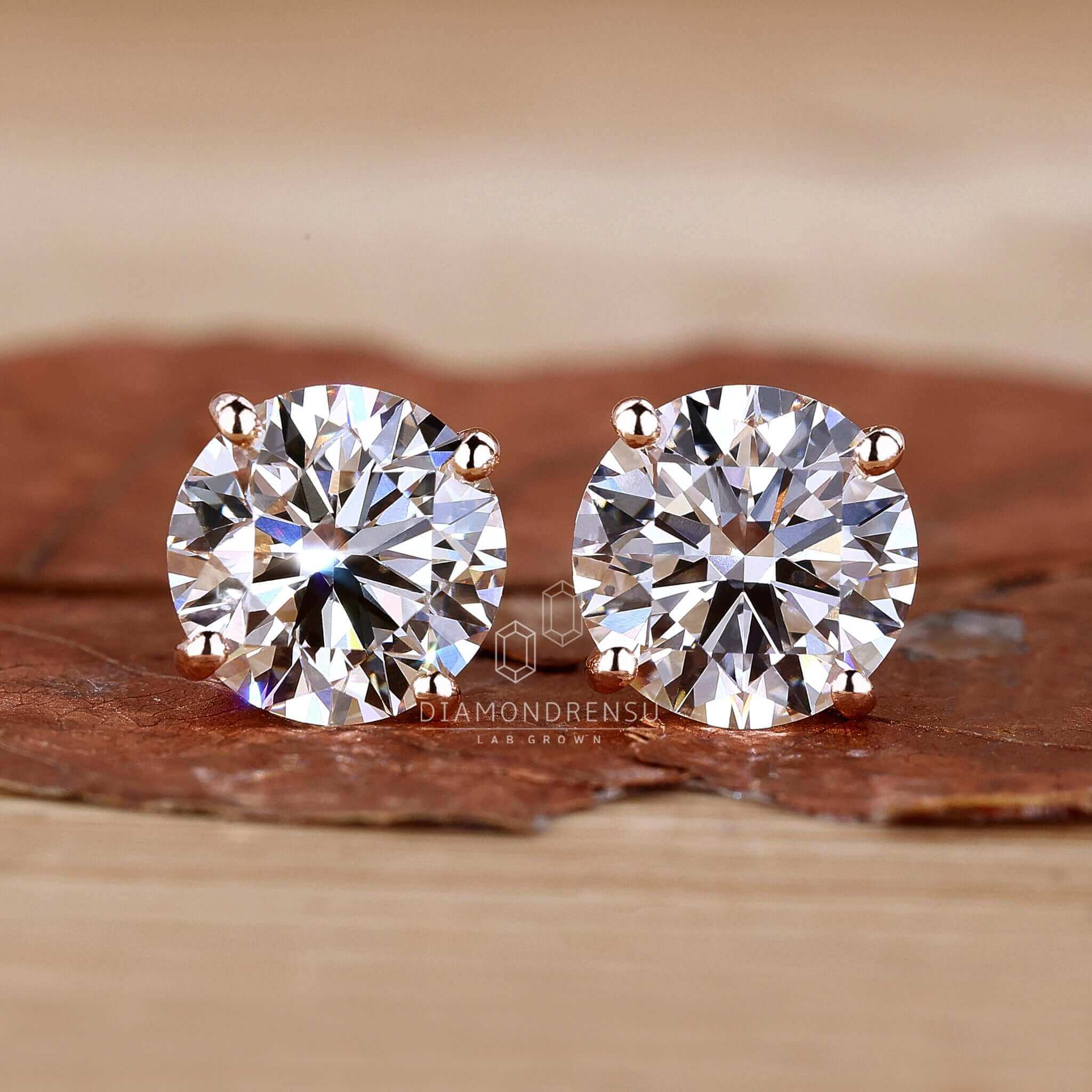 Natural 2.00Ct Round Cut Moissanite Solitaire Stud Earrings 14K GOLD