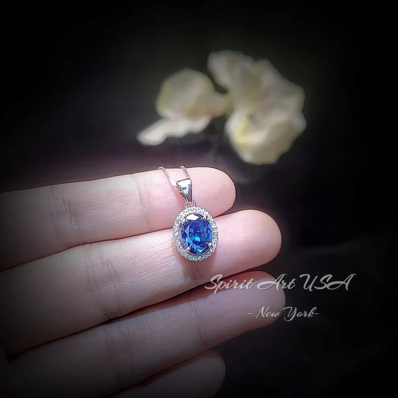 2.50Ct Pear Cut Blue Topaz & Diamond Double Halo Pendant For Her
