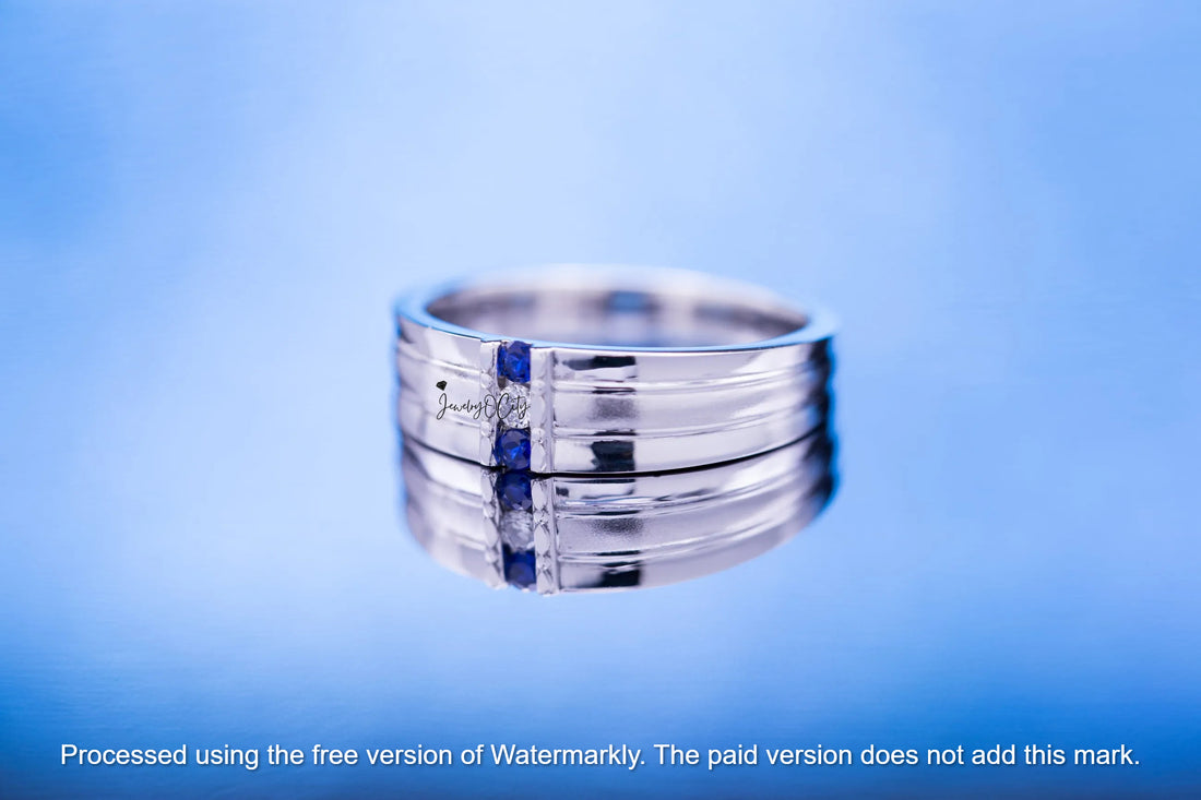 1.70CT Three Stone Diamond & Sapphire Men's Anniversary Ring