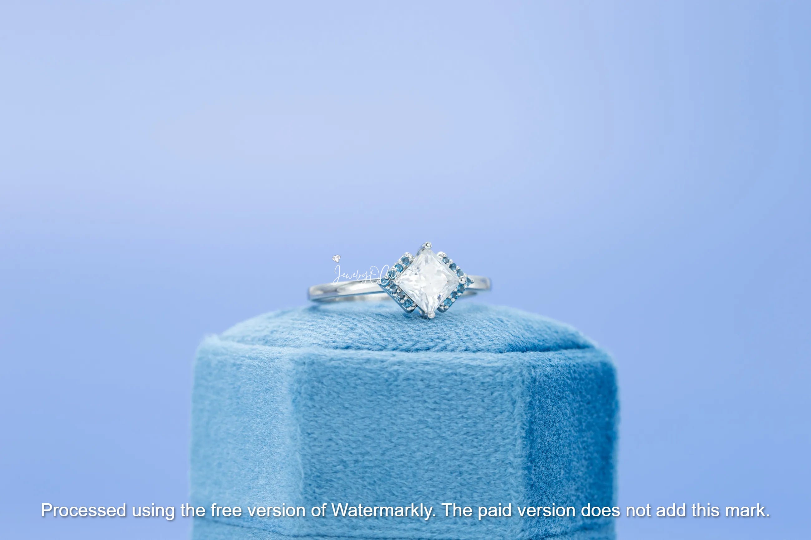 3.00Ct Princess Cut Diamond & Blue Topaz Halo Engagement Ring For Her