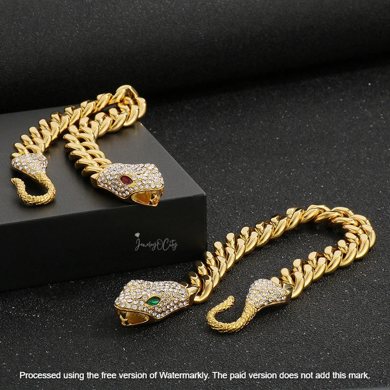 Men's 4Ct Marquise Cut Diamond Snake Head Cuban Link Bracelet