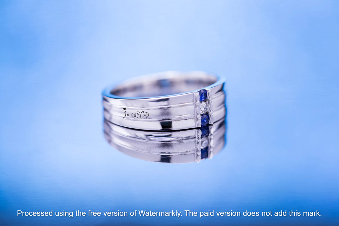 1.70CT Three Stone Diamond & Sapphire Men's Anniversary Ring