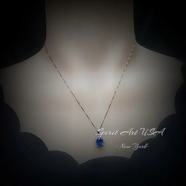 2.50Ct Pear Cut Blue Topaz & Diamond Double Halo Pendant For Her