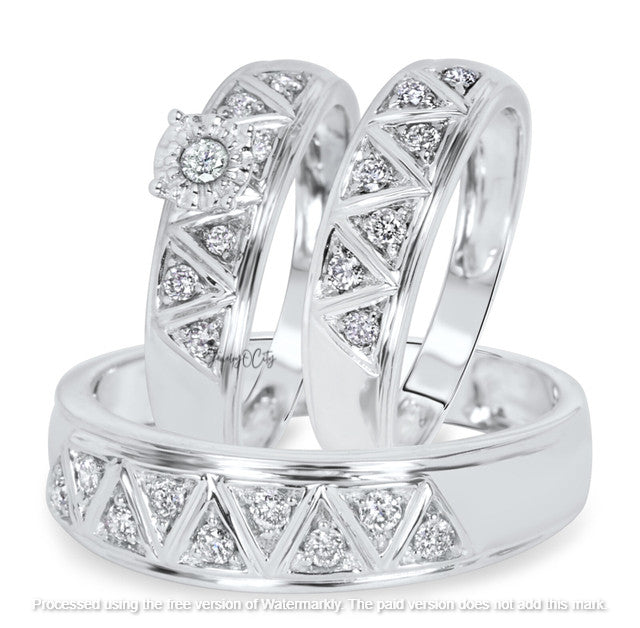 3.50Ct Round Cut Diamond Zig Zag Engagement & Wedding Trio Set