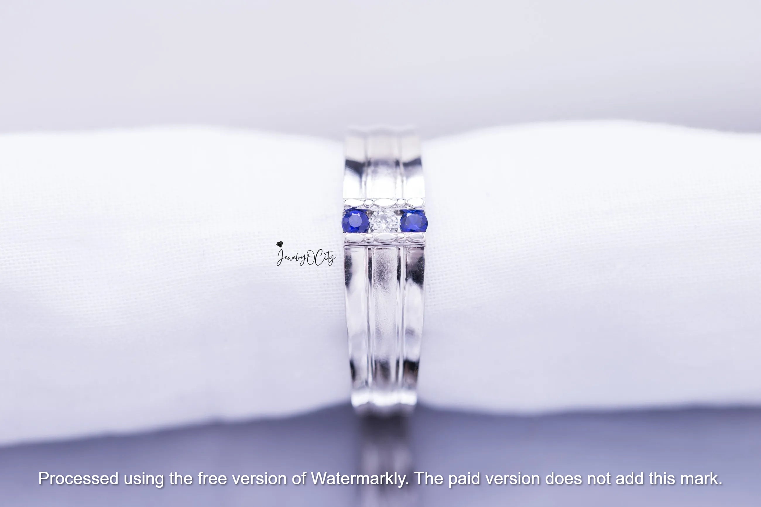 1.70CT Three Stone Diamond & Sapphire Men's Anniversary Ring