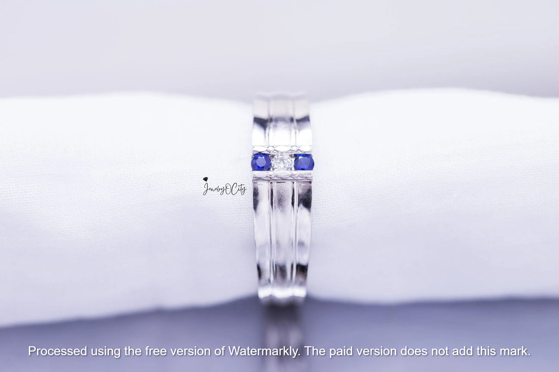 1.70CT Three Stone Diamond & Sapphire Men's Anniversary Ring