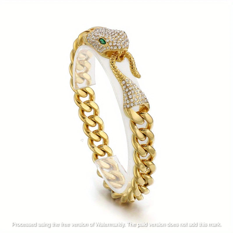 Men's 4Ct Marquise Cut Diamond Snake Head Cuban Link Bracelet