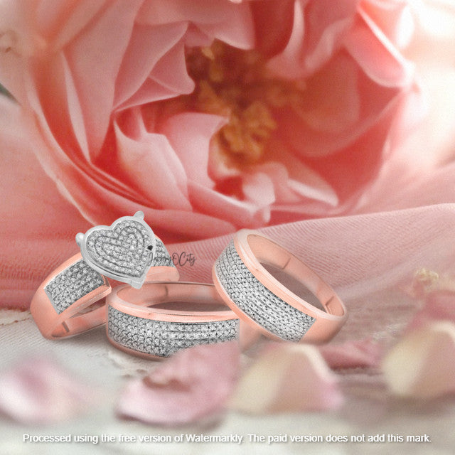 4.20Ct Round Cut Diamond Heart & Love Engagement & Wedding Trio Set