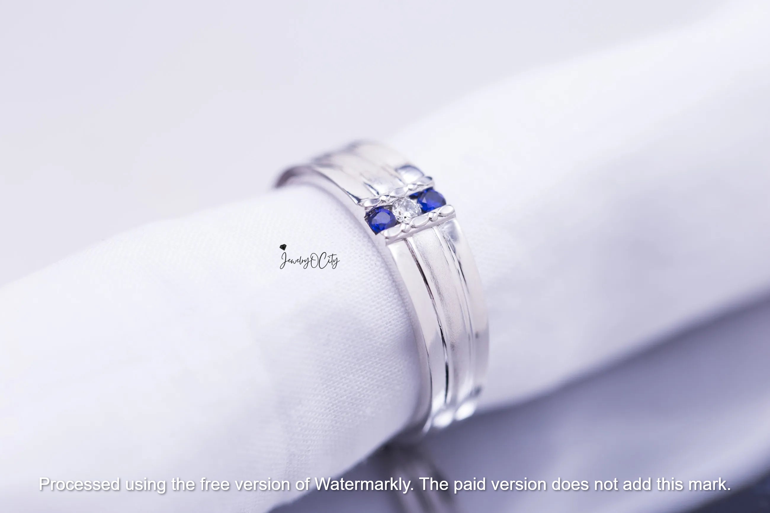 1.70CT Three Stone Diamond & Sapphire Men's Anniversary Ring