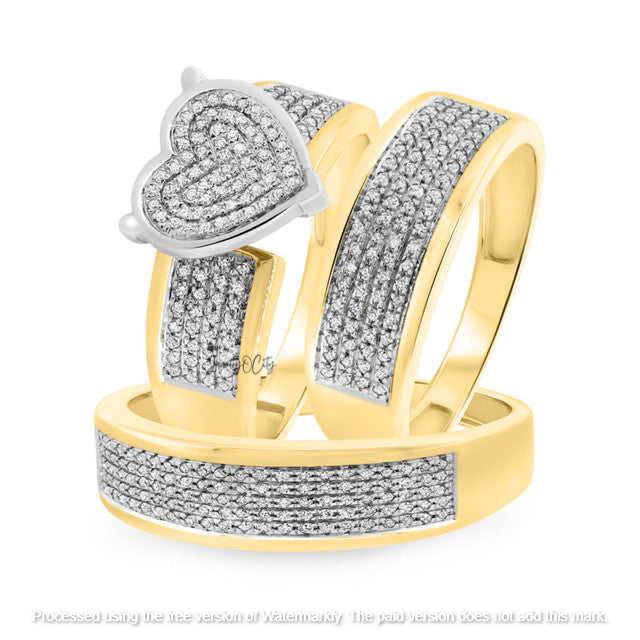 4.20Ct Round Cut Diamond Heart & Love Engagement & Wedding Trio Set