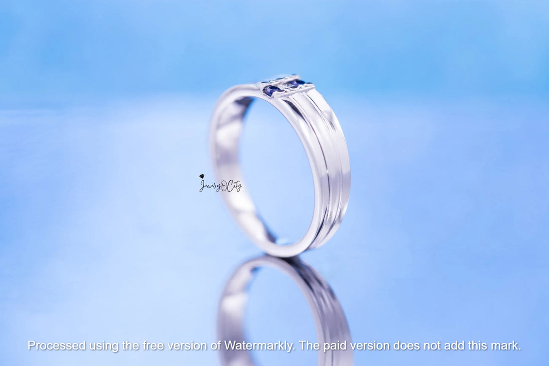 1.70CT Three Stone Diamond & Sapphire Men's Anniversary Ring