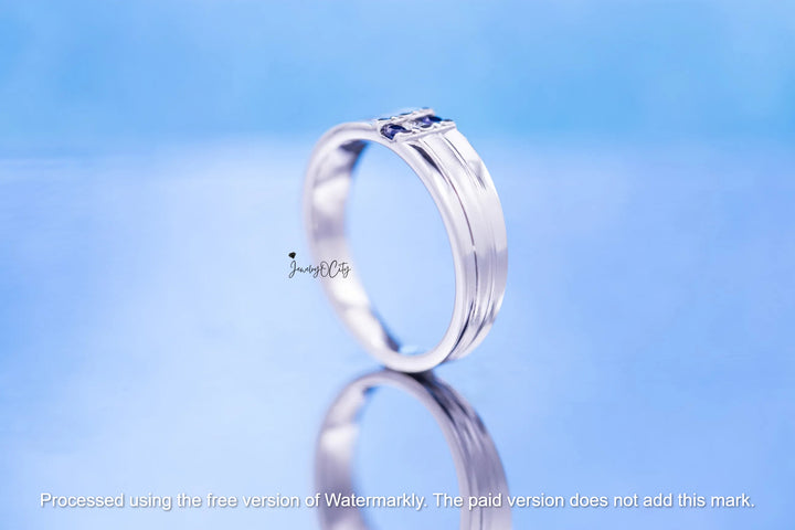 1.70CT Three Stone Diamond & Sapphire Men's Anniversary Ring