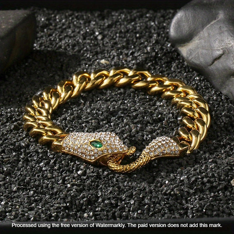 Men's 4Ct Marquise Cut Diamond Snake Head Cuban Link Bracelet