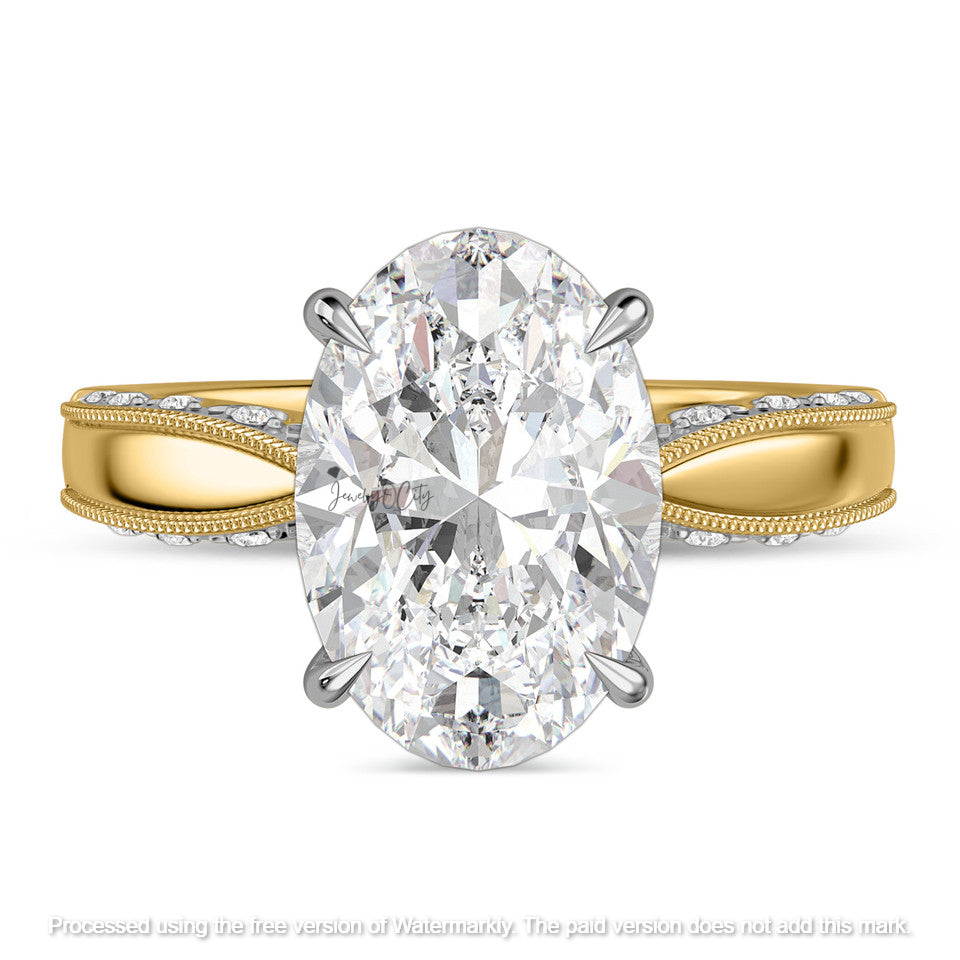 3.40Ct Oval Cut Diamond Pave Engagement Trio Ring Set