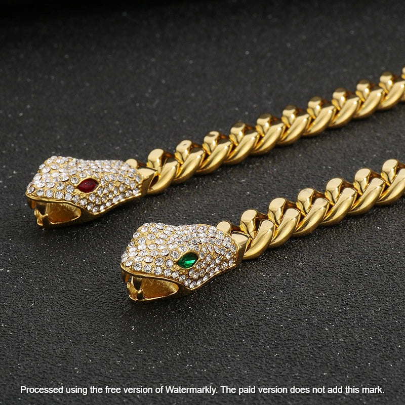 Men's 4Ct Marquise Cut Diamond Snake Head Cuban Link Bracelet