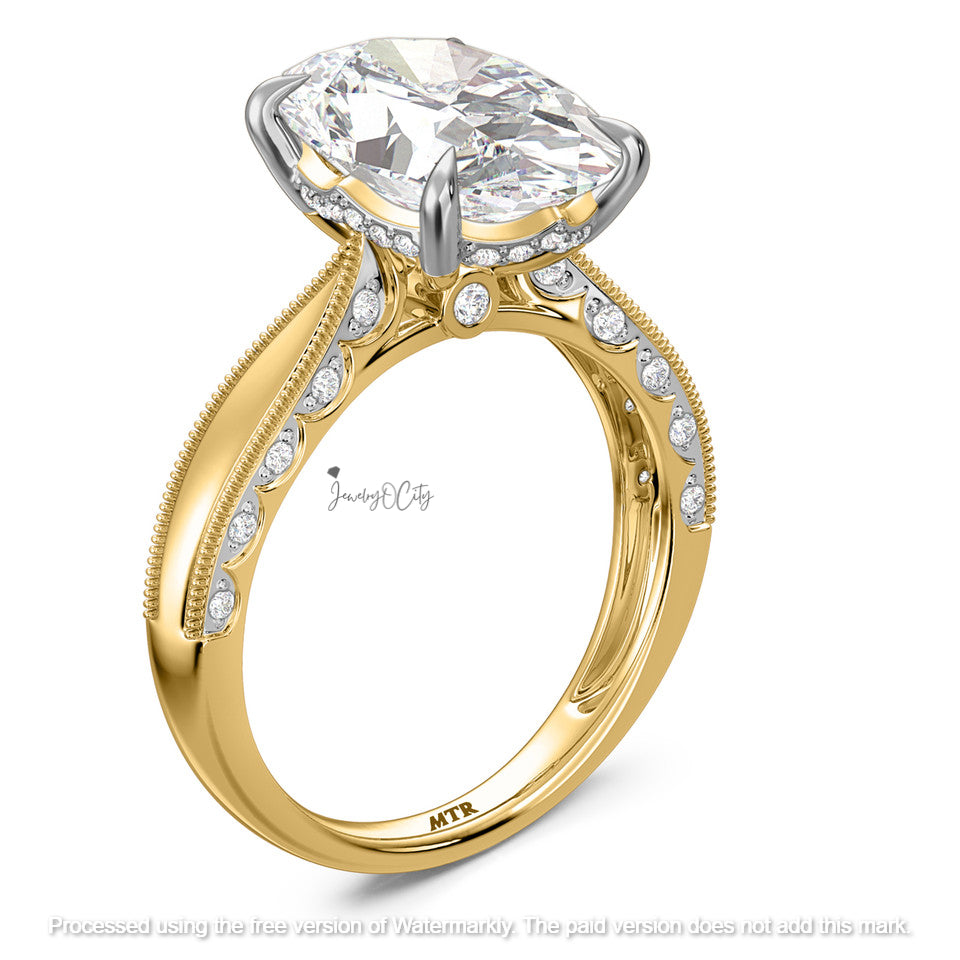 3.40Ct Oval Cut Diamond Pave Engagement Trio Ring Set