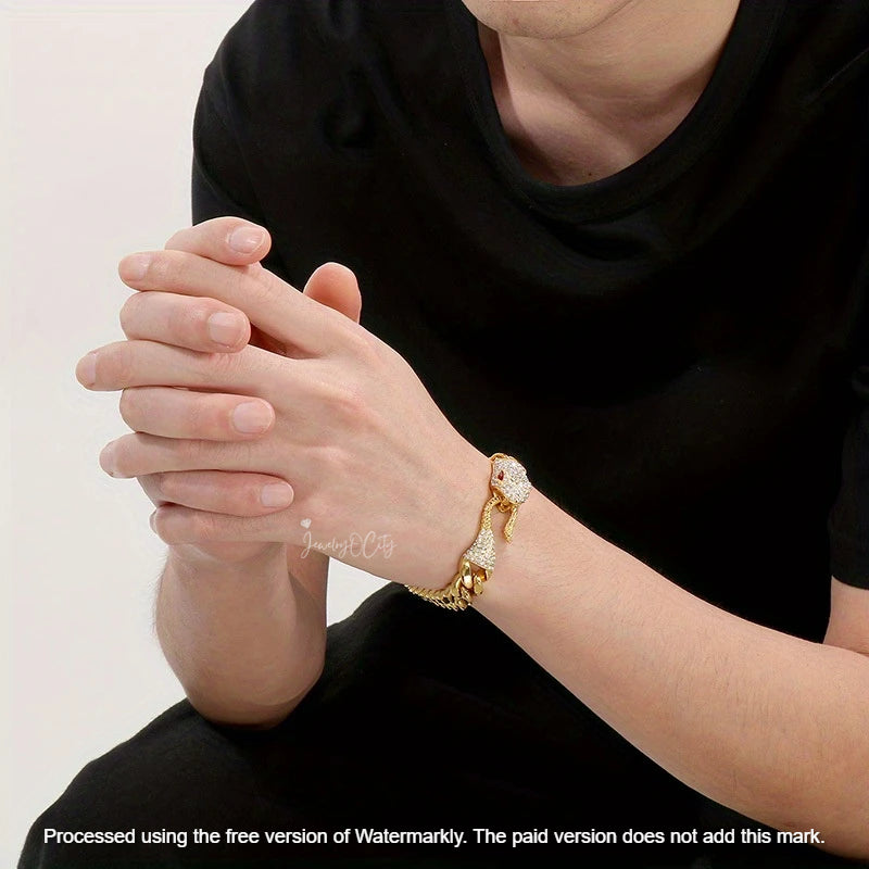 Men's 4Ct Marquise Cut Diamond Snake Head Cuban Link Bracelet