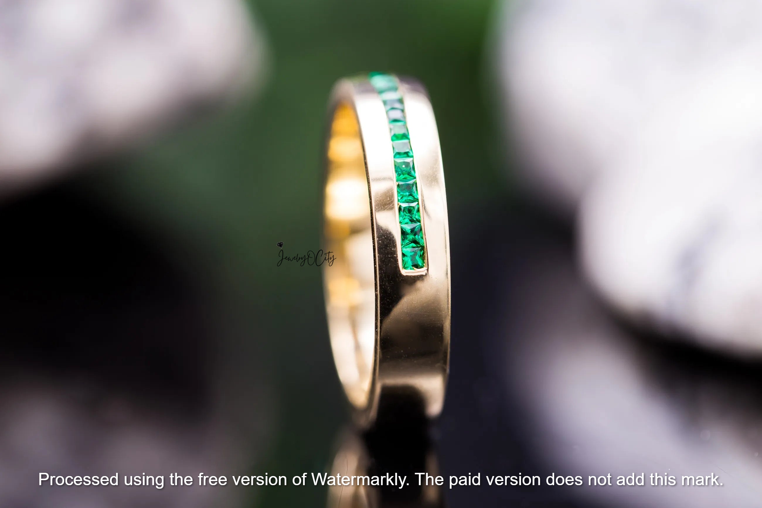 3.20Ct Half Eternity Green Emerald Engagement Band For Her