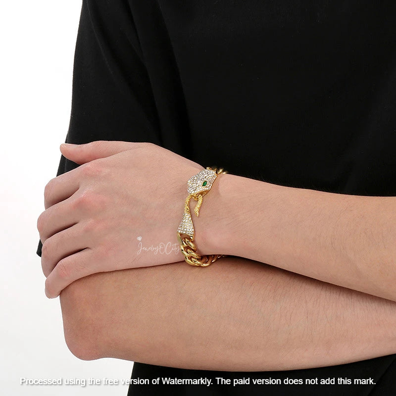 Men's 4Ct Marquise Cut Diamond Snake Head Cuban Link Bracelet